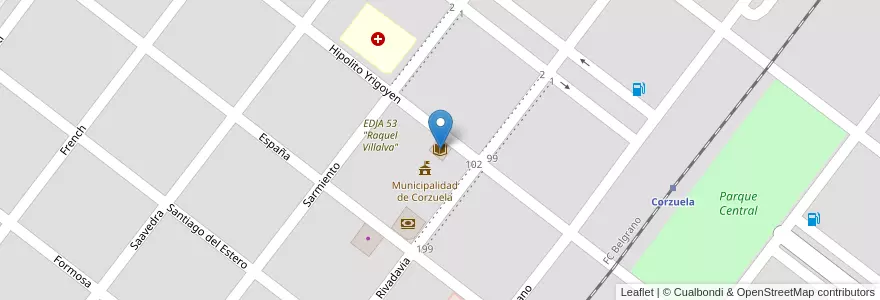 Mapa de ubicacion de Biblioteca Pública Popular "Monseñor José Alumni" en アルゼンチン, チャコ州, Departamento General Belgrano, Municipio De Corzuela, Corzuela.