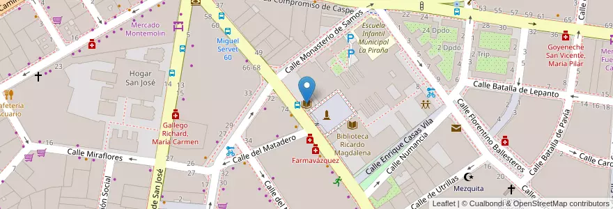 Mapa de ubicacion de Biblioteca Pública Ricardo Magdalena en Spanien, Aragonien, Saragossa, Zaragoza, Saragossa.
