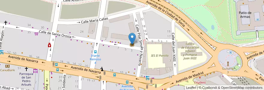 Mapa de ubicacion de Biblioteca Pública Santa Orosia en スペイン, アラゴン州, サラゴサ, Zaragoza, サラゴサ.