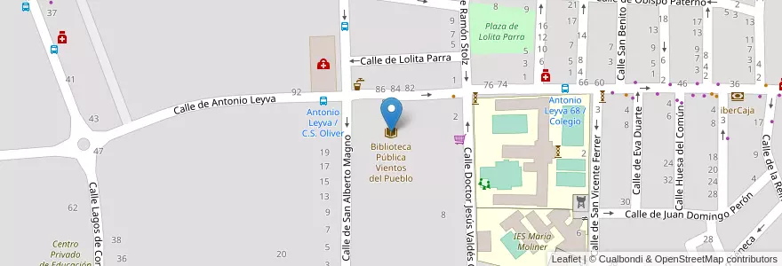 Mapa de ubicacion de Biblioteca Pública Vientos del Pueblo en Испания, Арагон, Сарагоса, Zaragoza, Сарагоса.