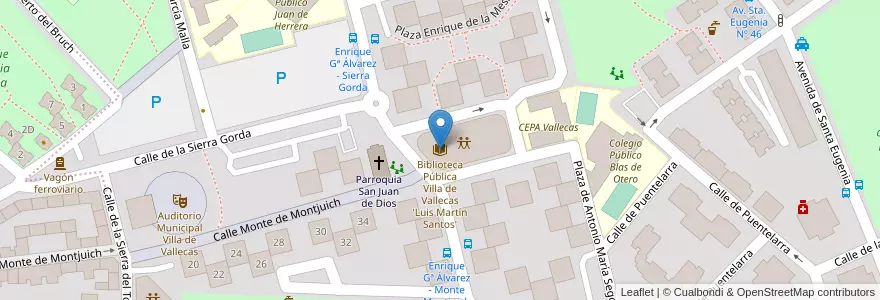 Mapa de ubicacion de Biblioteca Pública Villa de Vallecas 'Luis Martín Santos' en İspanya, Comunidad De Madrid, Comunidad De Madrid, Área Metropolitana De Madrid Y Corredor Del Henares, Madrid.
