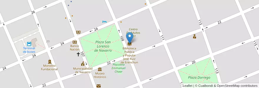 Mapa de ubicacion de Biblioteca Pública y Popular José Ruiz de Erenchun en Argentinien, Provinz Buenos Aires, Partido De Navarro, Navarro.