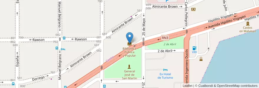 Mapa de ubicacion de Biblioteca Pública y Popular en アルゼンチン, チュブ州, Departamento Escalante, Comodoro Rivadavia.