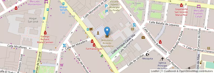 Mapa de ubicacion de Biblioteca Ricardo Magdalena en Spanien, Aragonien, Saragossa, Zaragoza, Saragossa.