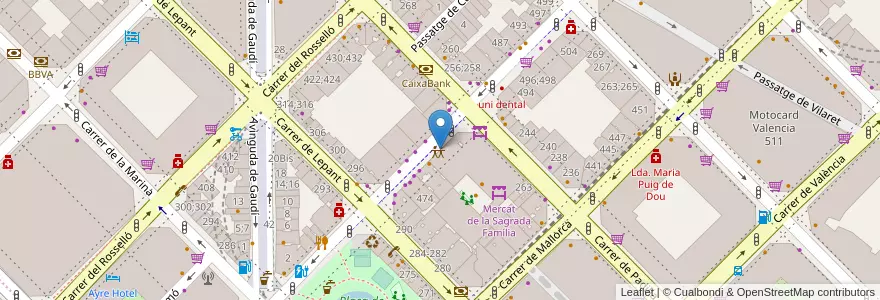 Mapa de ubicacion de Biblioteca Sagrada Família-Josep M. Ainaud de Lasarte en スペイン, カタルーニャ州, Barcelona, バルサルネス, Barcelona.