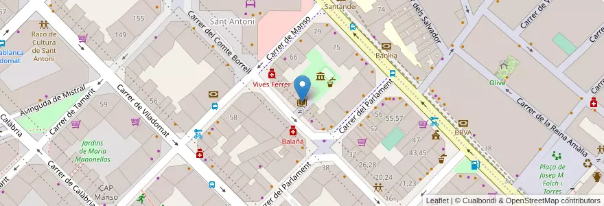 Mapa de ubicacion de Biblioteca Sant Antoni - Joan Oliver en 스페인, Catalunya, Barcelona, Barcelonès, 바르셀로나.
