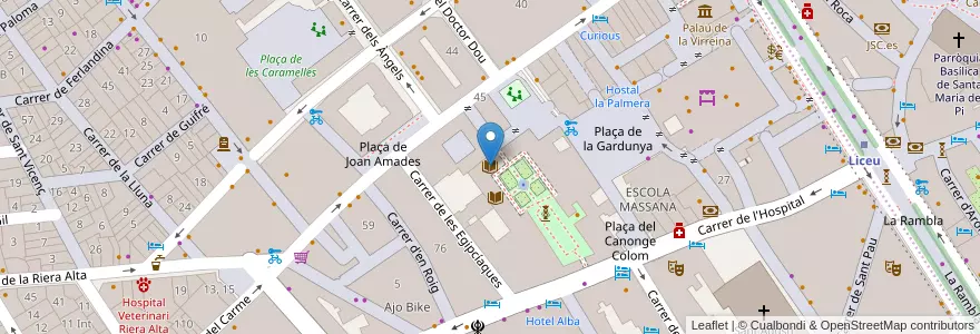 Mapa de ubicacion de Biblioteca Sant Pau i Santa Creu en スペイン, カタルーニャ州, Barcelona, バルサルネス, Barcelona.