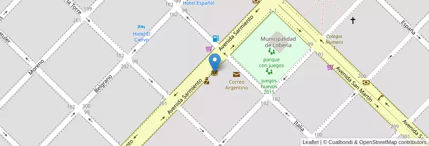 Mapa de ubicacion de Biblioteca Sarmiento en الأرجنتين, بوينس آيرس, Partido De Lobería, Lobería.