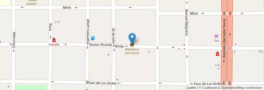 Mapa de ubicacion de Biblioteca Sarmiento en Argentina, Mendoza, General Alvear, Distrito Ciudad De General Alvear.
