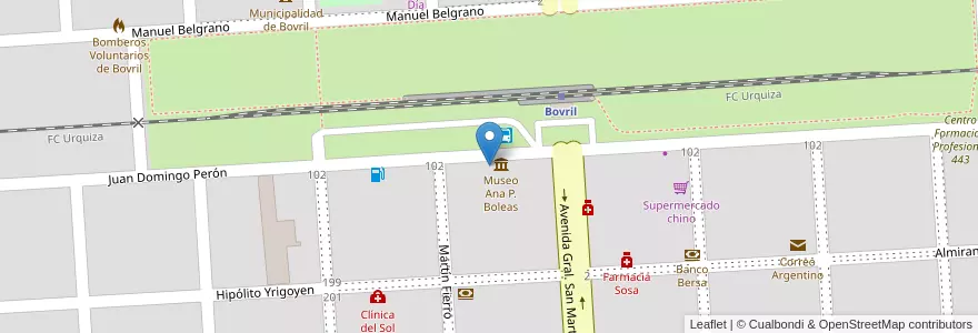 Mapa de ubicacion de Biblioteca Sarmiento en アルゼンチン, エントレ・リオス州, Departamento La Paz, Distrito Alcaraz Primero, Bovril, Bovril.