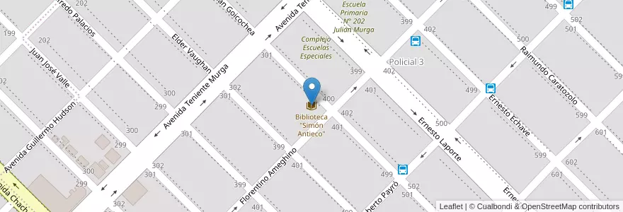 Mapa de ubicacion de Biblioteca "Simón Antieco" en アルゼンチン, チュブ州, Departamento Rawson, Rawson.