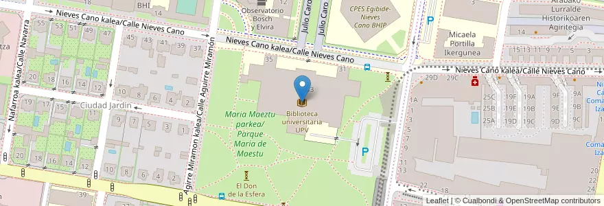 Mapa de ubicacion de Biblioteca universitaria UPV en 西班牙, 巴斯克, Araba/Álava, Gasteizko Kuadrilla/Cuadrilla De Vitoria, Vitoria-Gasteiz.