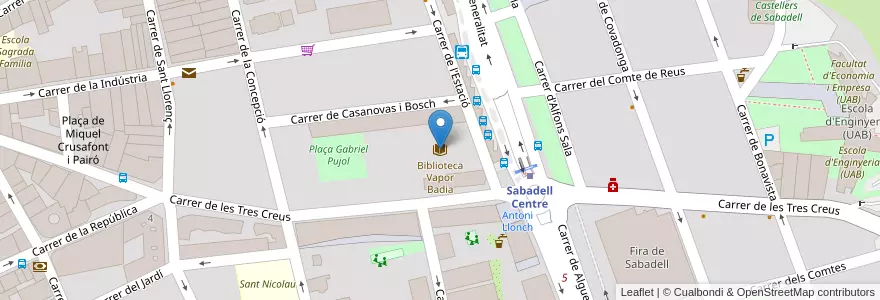 Mapa de ubicacion de Biblioteca Vapor Badia en Espanha, Catalunha, Barcelona, Vallès Occidental, Sabadell.