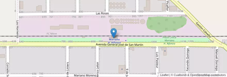 Mapa de ubicacion de Biblioteca y Casa de la cultura de Mariano H. Alfonzo en Argentinien, Provinz Buenos Aires, Partido De Pergamino, Mariano H. Alfonzo.