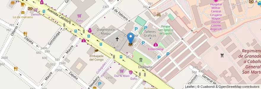 Mapa de ubicacion de Biblioteca y Mapoteca Coronel José Manuel Olascoaga, Palermo en Аргентина, Буэнос-Айрес, Буэнос-Айрес, Comuna 14.