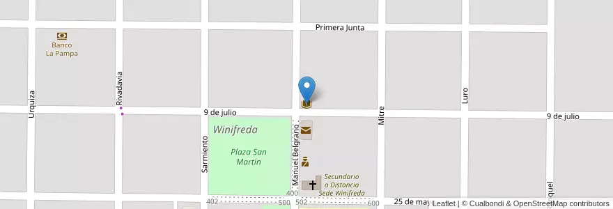 Mapa de ubicacion de Bib.Pop. D.F.Sarmiento en Argentinië, La Pampa, Departamento Conhelo, Municipio De Winifreda.