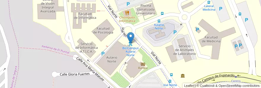Mapa de ubicacion de BiciCampus Aulario Norte en إسبانيا, منطقة مرسية, منطقة مرسية, Área Metropolitana De Murcia, Murcia.