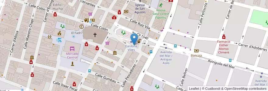 Mapa de ubicacion de Bicicas Plaza Cardona Vives en İspanya, Comunitat Valenciana, Castelló / Castellón, La Plana Alta, Castelló De La Plana.