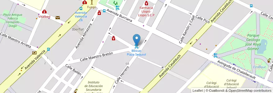Mapa de ubicacion de Bicicas Plaza Sequiol en スペイン, バレンシア州, Castelló / Castellón, La Plana Alta, Castelló De La Plana.