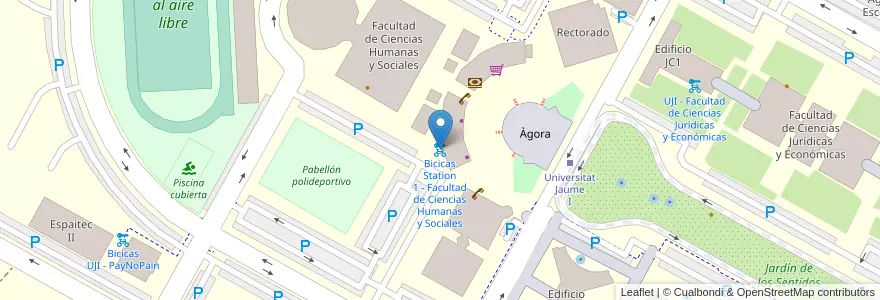 Mapa de ubicacion de Bicicas Station 1 - Facultad de Ciencias Humanas y Sociales en Испания, Валенсия, Кастельон, La Plana Alta, Кастельон-Де-Ла-Плана.