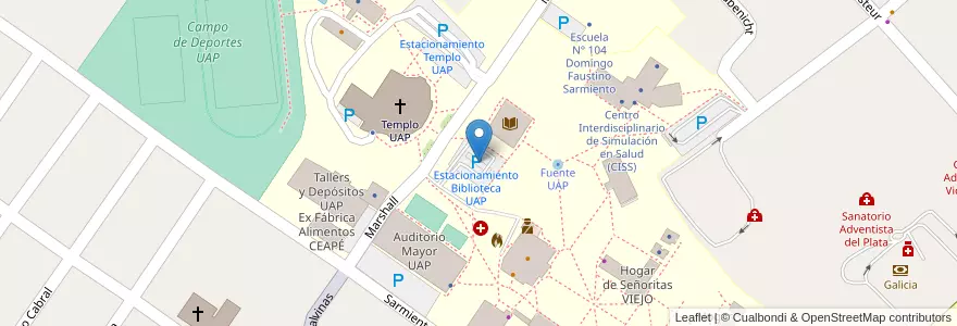 Mapa de ubicacion de Bicicletero Biblioteca en الأرجنتين, إنتري ريوس, Departamento Diamante, Libertador San Martín, Distrito Palmar.