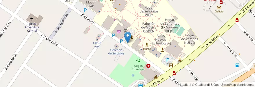 Mapa de ubicacion de Bicicletero Pioneros en 아르헨티나, 엔트레리오스주, Departamento Diamante, Libertador San Martín, Distrito Palmar.