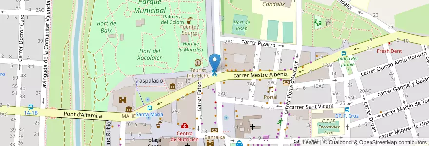 Mapa de ubicacion de BiciElx - Parc Municipal Oficina de Turisme en スペイン, バレンシア州, Alacant / Alicante, El Baix Vinalopó, Elx / Elche.
