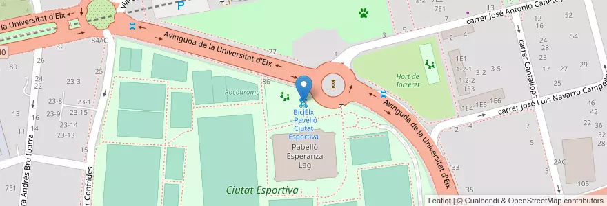 Mapa de ubicacion de BiciElx - Pavelló Ciutat Esportiva en スペイン, バレンシア州, Alacant / Alicante, El Baix Vinalopó, Elx / Elche.