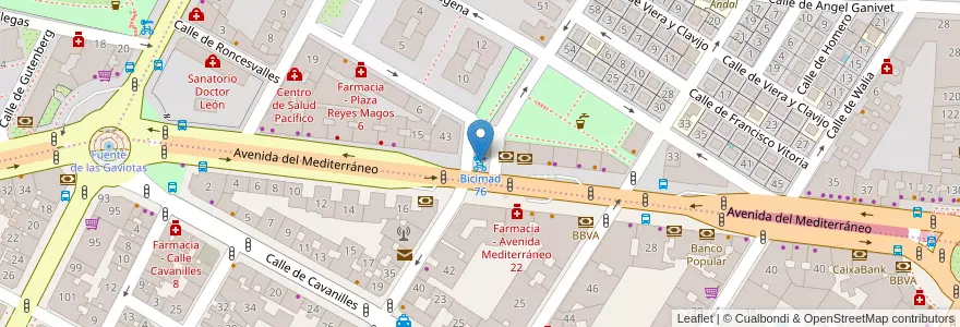 Mapa de ubicacion de Bicimad 76 en España, Comunidad De Madrid, Comunidad De Madrid, Área Metropolitana De Madrid Y Corredor Del Henares, Madrid.