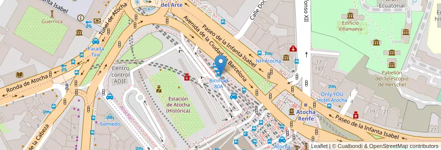 Mapa de ubicacion de Bicimad 80B en 스페인, Comunidad De Madrid, Comunidad De Madrid, Área Metropolitana De Madrid Y Corredor Del Henares, 마드리드.