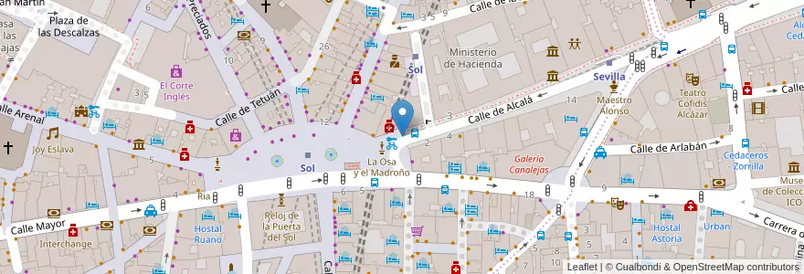 Mapa de ubicacion de BiciMAD Pta. del Sol (1A) en Sepanyol, Comunidad De Madrid, Comunidad De Madrid, Área Metropolitana De Madrid Y Corredor Del Henares, Madrid.