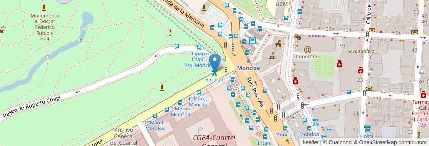 Mapa de ubicacion de Bicimad en Espanha, Comunidade De Madrid, Comunidade De Madrid, Área Metropolitana De Madrid Y Corredor Del Henares, Madrid.