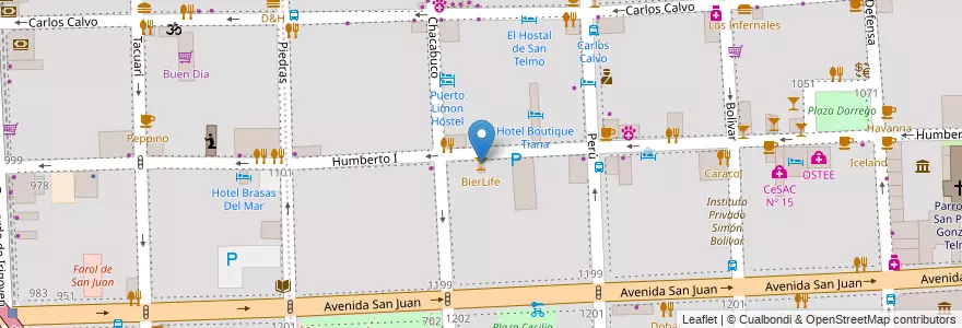 Mapa de ubicacion de BierLife, San Telmo en Argentinien, Ciudad Autónoma De Buenos Aires, Comuna 1, Buenos Aires.