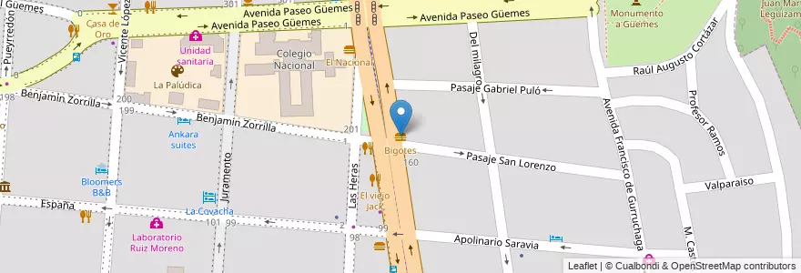 Mapa de ubicacion de Bigotes en 아르헨티나, Salta, Capital, Municipio De Salta, Salta.