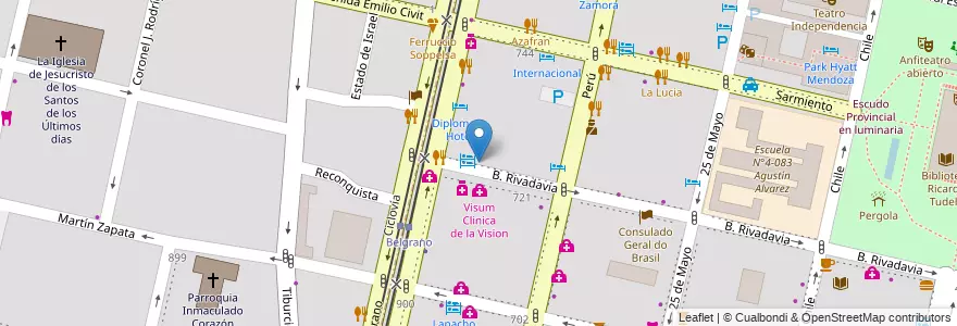 Mapa de ubicacion de Bike Rental en Argentinien, Chile, Mendoza, Departamento Capital, Sección 2ª Barrio Cívico, Ciudad De Mendoza.