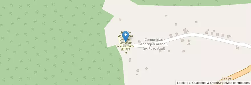 Mapa de ubicacion de Bilingüe de Frontera Jornada Completa Tekoa Arandu (Ex 759 1) en Arjantin, Misiones, Departamento San Pedro, Municipio De Pozo Azul.