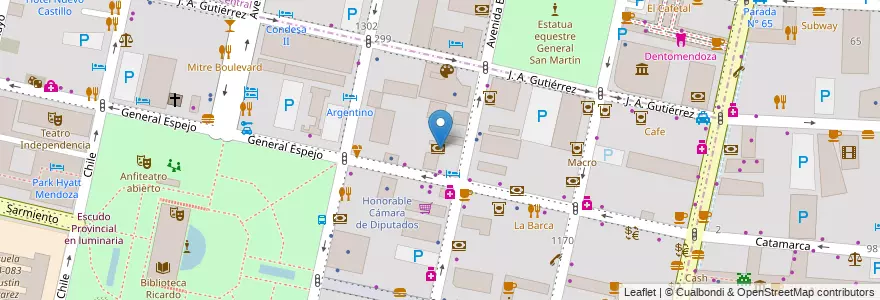Mapa de ubicacion de Bind Banco Industrial en Argentinië, Chili, Mendoza, Departamento Capital, Ciudad De Mendoza.