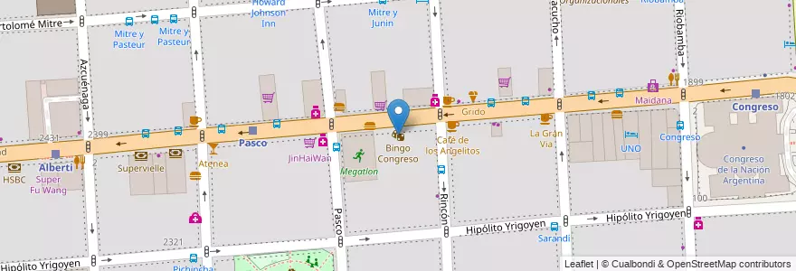 Mapa de ubicacion de Bingo Congreso, Balvanera en 아르헨티나, Ciudad Autónoma De Buenos Aires, Comuna 3, 부에노스아이레스.