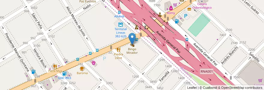 Mapa de ubicacion de Bingo Mirador en Argentinië, Buenos Aires, Partido De La Matanza, Lomas Del Mirador.