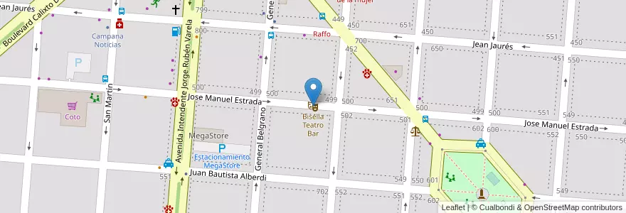 Mapa de ubicacion de Biselia Teatro Bar en アルゼンチン, ブエノスアイレス州, Partido De Campana.