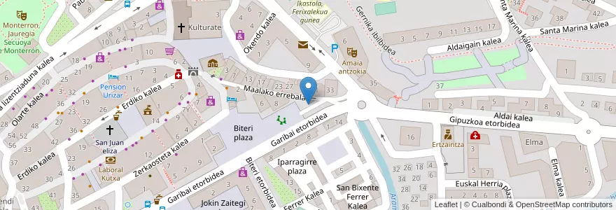 Mapa de ubicacion de Biteri plaza en Espanha, Comunidade Autónoma Do País Basco, Gipuzkoa, Debagoiena, Arrasate / Mondragón.