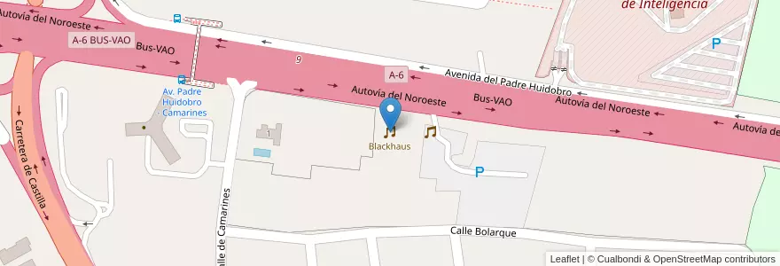 Mapa de ubicacion de Blackhaus en España, Comunidad De Madrid, Comunidad De Madrid, Área Metropolitana De Madrid Y Corredor Del Henares, Madrid.