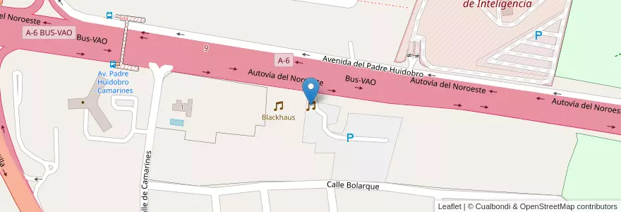 Mapa de ubicacion de Blackhaus en 西班牙, Comunidad De Madrid, Comunidad De Madrid, Área Metropolitana De Madrid Y Corredor Del Henares, Madrid.