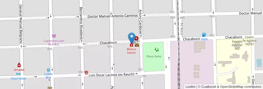 Mapa de ubicacion de Blasco Sassín en 아르헨티나, 부에노스아이레스주, Partido De Lobos, Lobos.