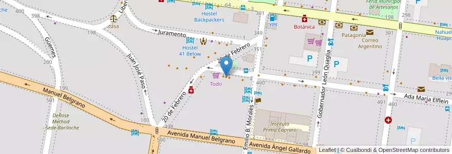 Mapa de ubicacion de blest en 阿根廷, 智利, 内格罗河省, Departamento Bariloche, Municipio De San Carlos De Bariloche, San Carlos De Bariloche.