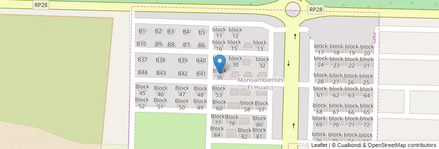 Mapa de ubicacion de Block 36 en الأرجنتين, Salta, Capital, Municipio De Salta, Salta.