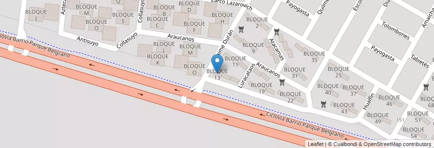 Mapa de ubicacion de BLOQUE 13 en Argentine, Salta, Capital, Municipio De Salta, Salta.