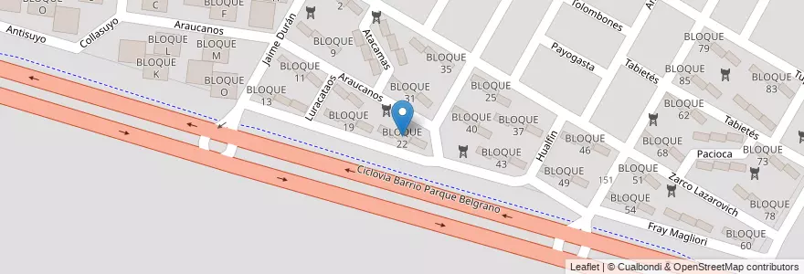 Mapa de ubicacion de BLOQUE 22 en 아르헨티나, Salta, Capital, Municipio De Salta, Salta.