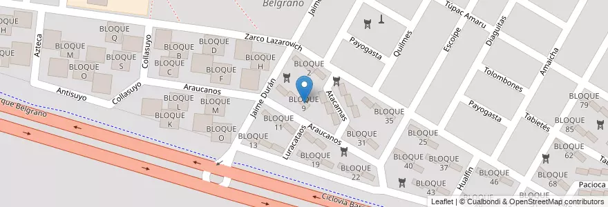 Mapa de ubicacion de BLOQUE 9 en アルゼンチン, サルタ州, Capital, Municipio De Salta, Salta.