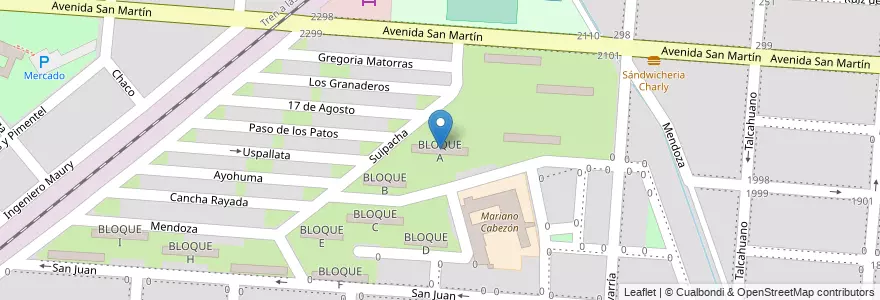 Mapa de ubicacion de BLOQUE A en アルゼンチン, サルタ州, Capital, Municipio De Salta, Salta.